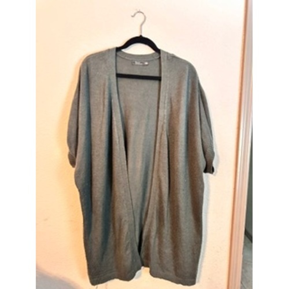 Best Exclusive Knit Cardigan Womens L Gray Excellent Short Sleeve Oversized